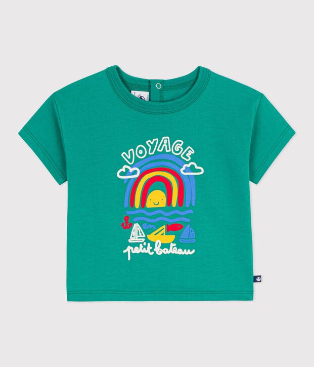 Katoenen baby-T-shirt met korte mouwen en meeuwmotiefje groen