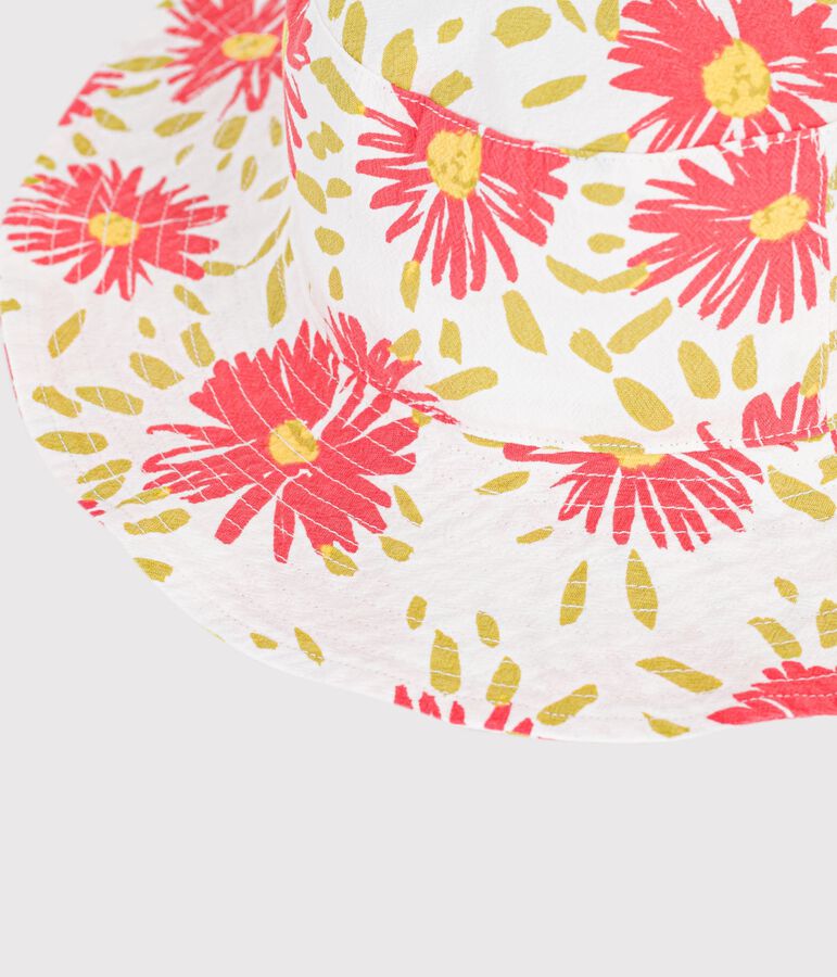 Zonnehoedje in poplin met bloemenprint voor kinderen wit/multicouleur