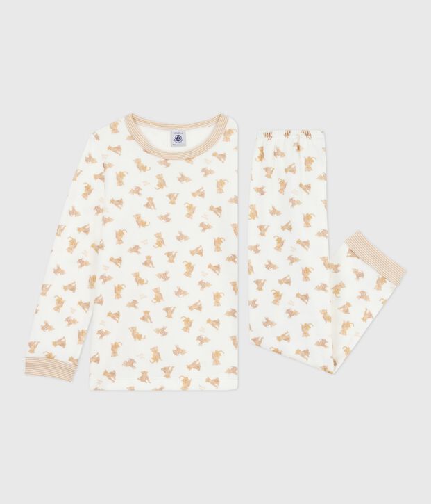 Fluwelen kinderpyjama met luipaardprint ecru/multicouleur