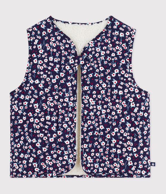 Gilet enfant en popeline de coton et sherpa sans manche imprimé bleu SOIR/ MULTICO