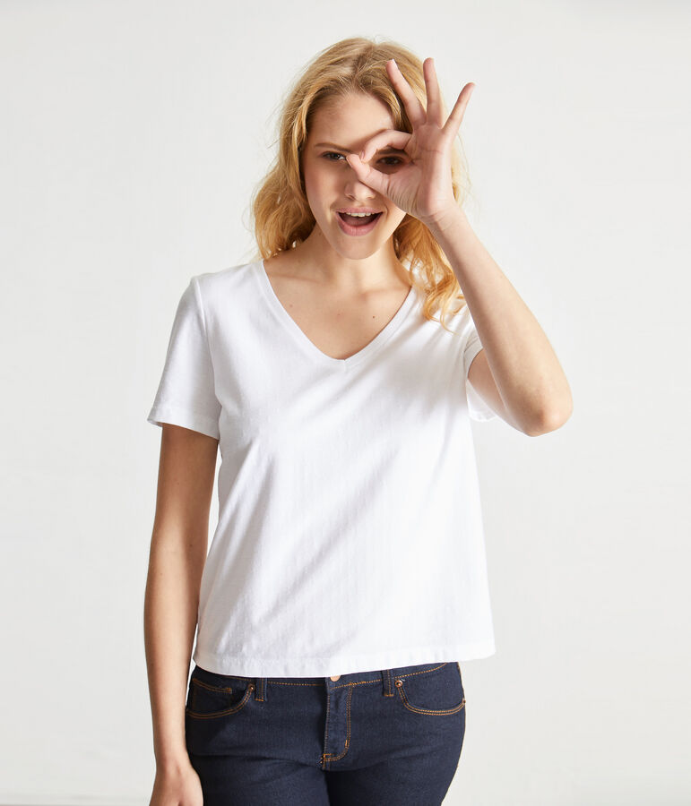 T-shirt femme COL V en jersey fin blanc