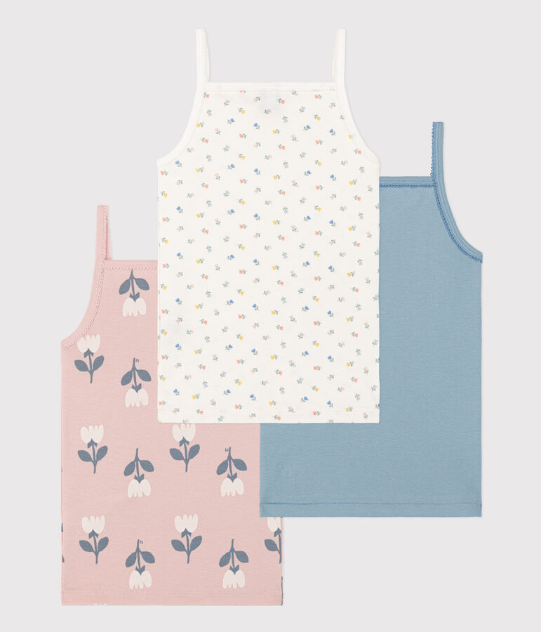 Set van 3 katoenen meisjeshemdjes met bandjes en tulpen multicouleur