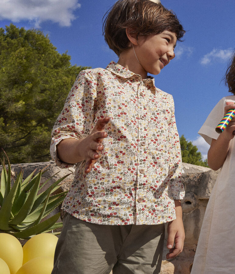 Hemd met print uit popeline voor jongens ecru/multicouleur