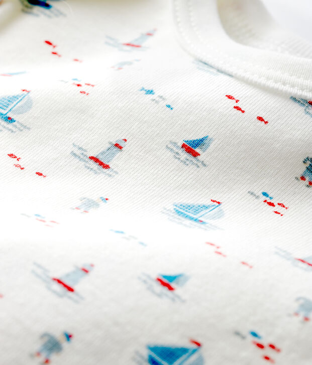 Enkel rompertje met korte mouwen en marineprint baby wit/multicouleur