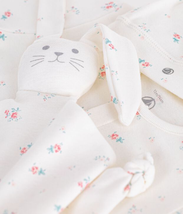 Coffret cadeau naissance en coton imprim&eacute; fleuri multicouleur