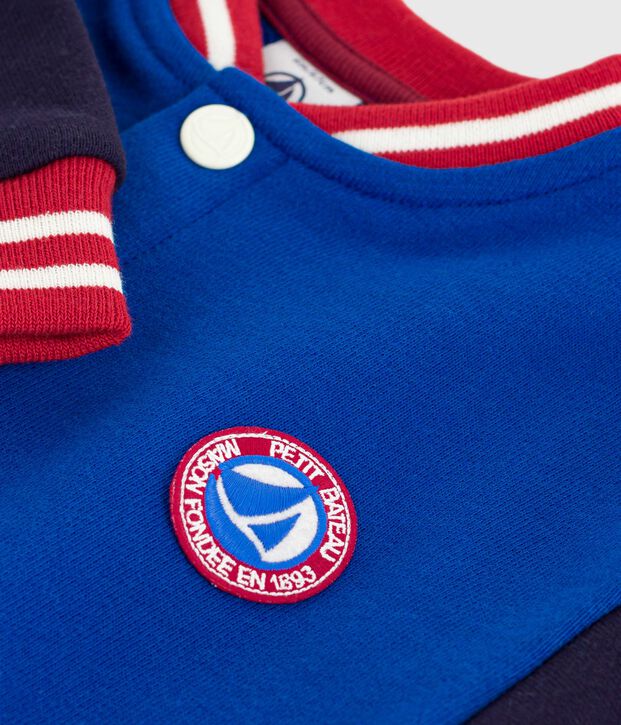 Tweekleurig katoenen babyjasje in collegestijl blauw/blauw