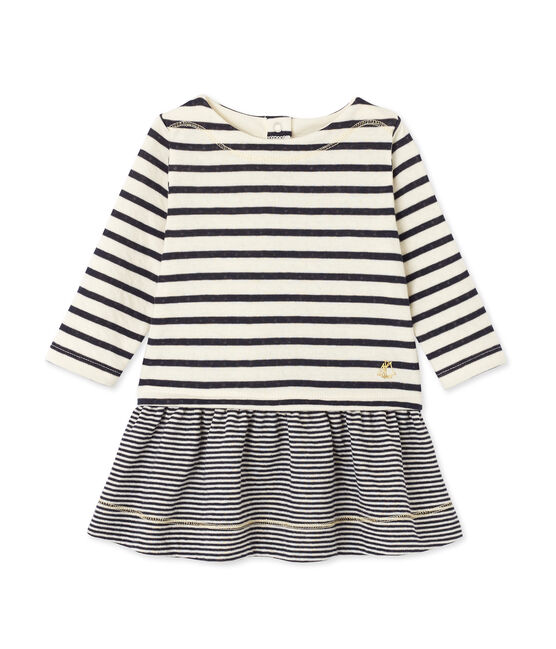 Jurk met streepjes voor babymeisjes beige COQUILLE/blauw SMOKING