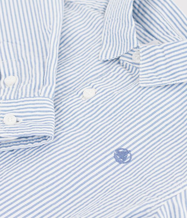 Chemise enfant en coton &agrave; rayures bleu/bleu