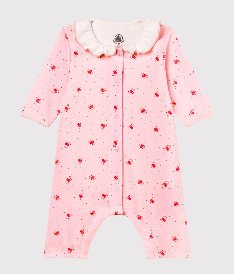 Bodyjama sans pieds b&eacute;b&eacute; fille en c&ocirc;te 1x1 imprim&eacute;e rose/multicouleur