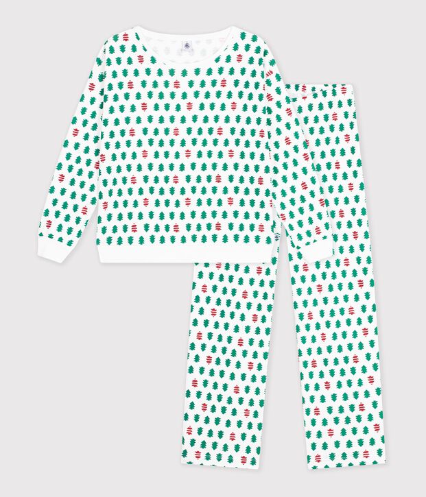 Katoenen damespyjama met dennenprint wit/multicouleur