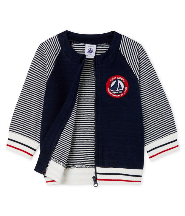 Cardigan van tubic met rits babyjongen blauw/wit