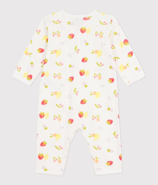 Katoenen babypyjama zonder voetjes met fruitprint wit MARSHMALLOW/wit MULTICO