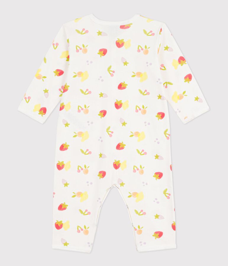 Katoenen babypyjama zonder voetjes met fruitprint wit/multicouleur
