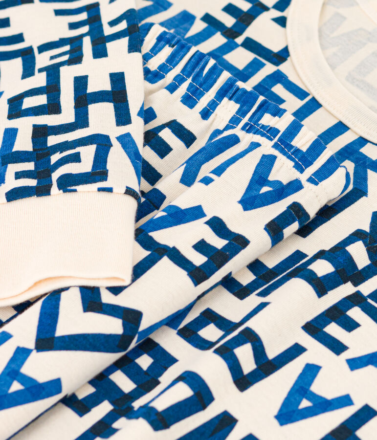 Pyjama mots bleus gar&ccedil;on en coton &eacute;cru/multicouleur