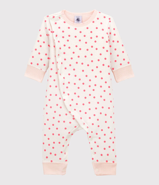 Combinaison ouatinée sans pieds bébé en coton blanc MARSHMALLOW/rose PETAL