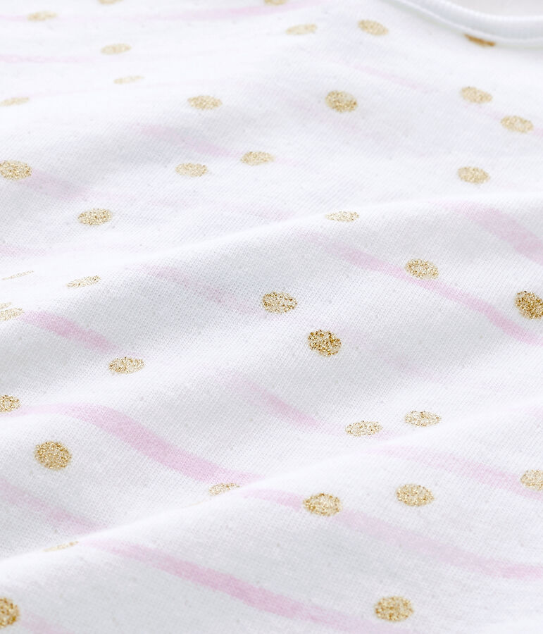 Gestreepte pyjama in tubic voor babymeisjes wit ECUME/roze ROSE/ OR