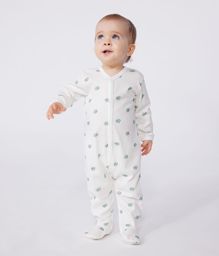 Katoenen babypyjama met kikkerprint wit/multicouleur