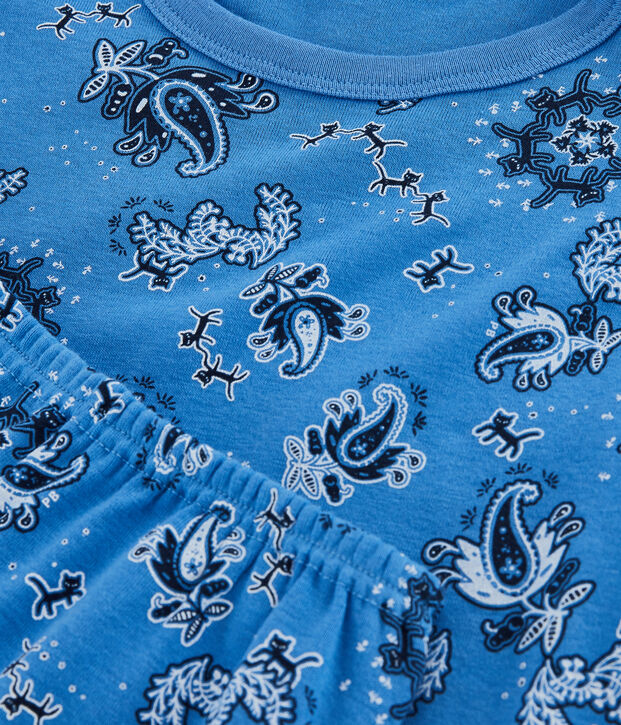 Korte jongenspyjama met bandanaprint in biokatoen blauw/multicouleur