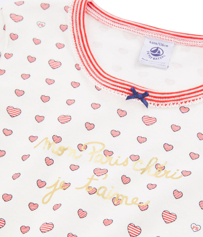 Korte meisjespyjama met nauwsluitende pasvorm wit/multicouleur