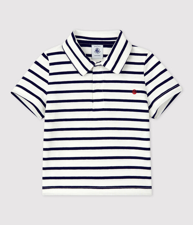 Gestreepte manrini&egrave;re-polo met korte mouwen uit jerseystof voor baby's wit/blauw