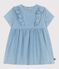 Robe bébé en coton manches courtes en chambray, brodée de cœurs bleu BLEU CLAIR