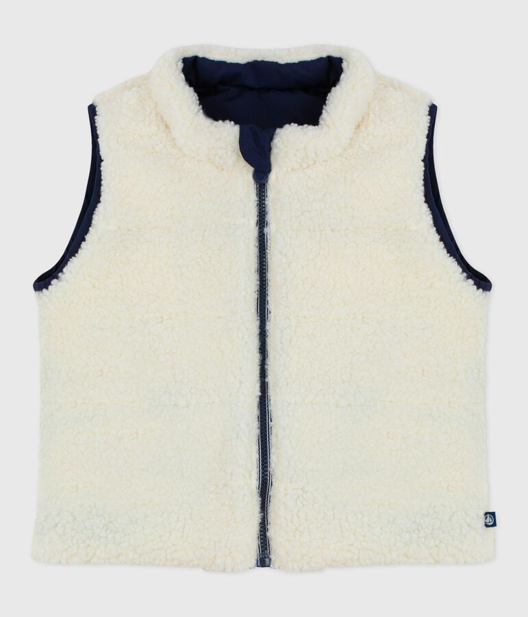 Doudoune b&eacute;b&eacute; sans manche r&eacute;versible bleu/&eacute;cru