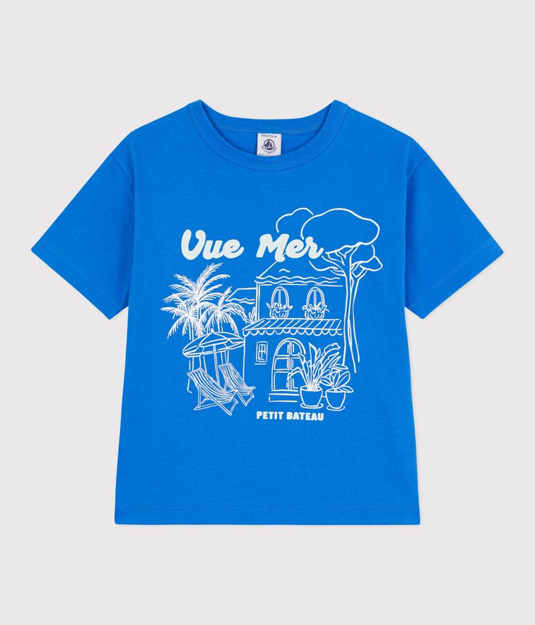 Katoenen T-shirt met korte mouwen voor kinderen blauw