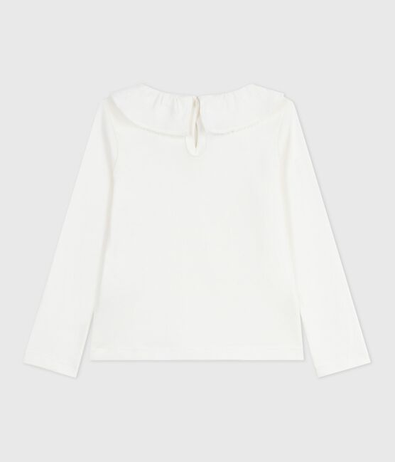 Effen katoenen T-shirt met lange mouwen voor kinderen wit MARSHMALLOW