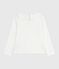 Effen katoenen T-shirt met lange mouwen voor kinderen wit MARSHMALLOW