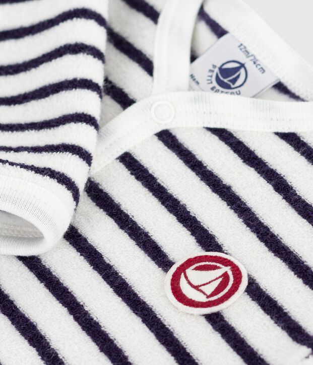 Pyjama b&eacute;b&eacute; en coton sans pieds imprim&eacute; rayures bleu/bleu