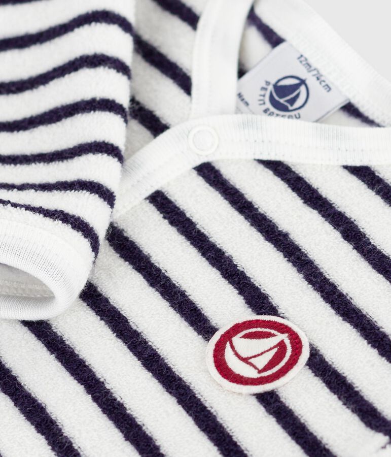Katoenen babypyjama zonder voetjes met streepjesprint ecru/blauw