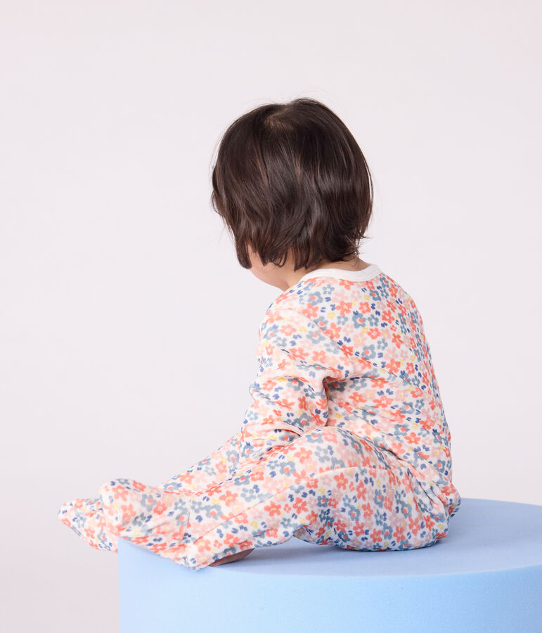 Babypyjama van fluweel met bloemenprint wit/multicouleur