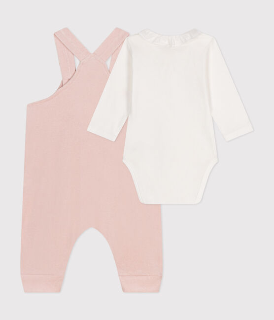Babysetje met salopette van velours roze SALINE