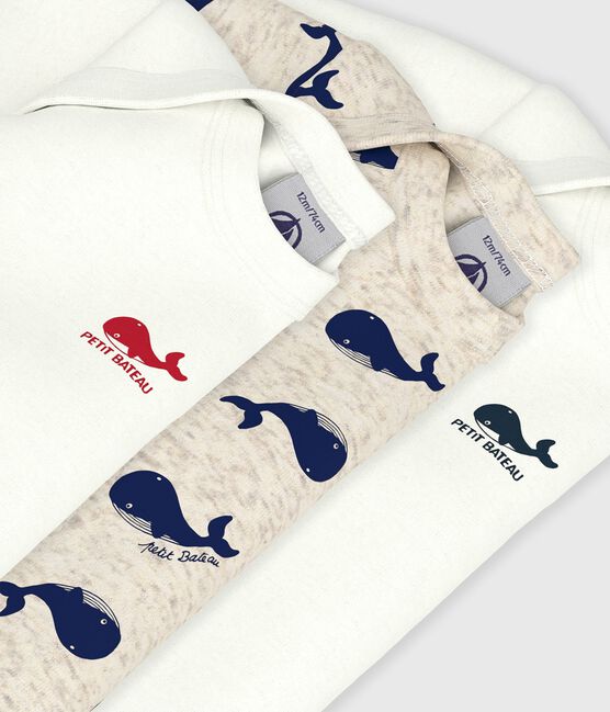 Set van 3 katoenen body's met lange mouwen en walvissenopdruk voor baby's variante 1