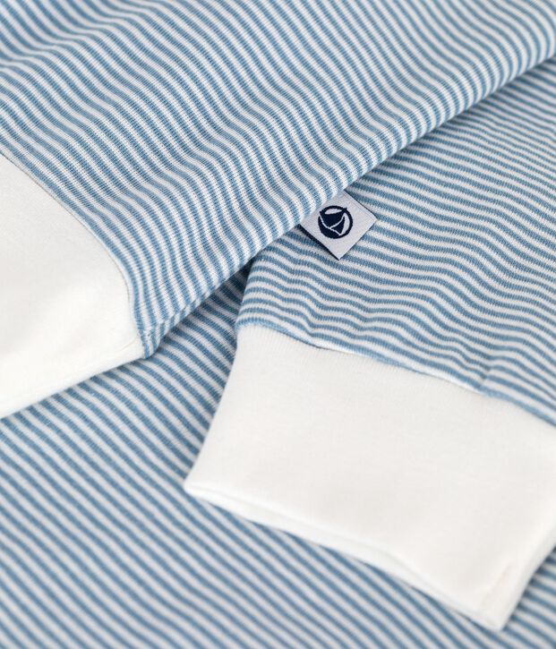 Pyjama femme en coton &agrave; rayures bleu/blanc