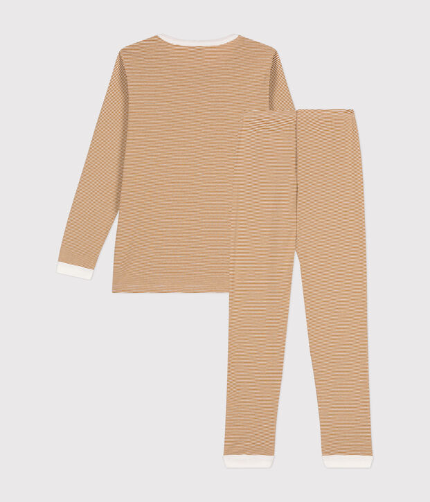 Pyjama en coton ray&eacute; junior marron/blanc