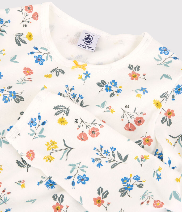 Meisjespyjama met bloemenprint in katoen wit/multicouleur
