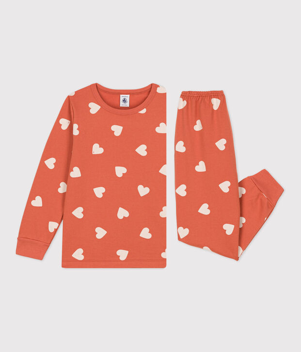 Pyjama coeur en molleton enfant rose/&eacute;cru