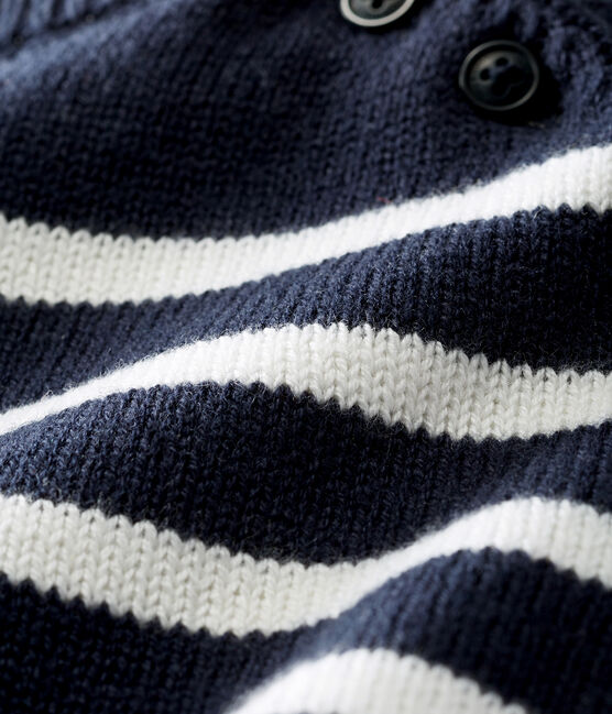 Pull laine et coton rayure bébé garçon bleu SMOKING/blanc MARSHMALLOW