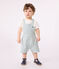 Gestreepte salopette met korte pijpen van katoen voor baby's wit MARSHMALLOW/blauw BRUT