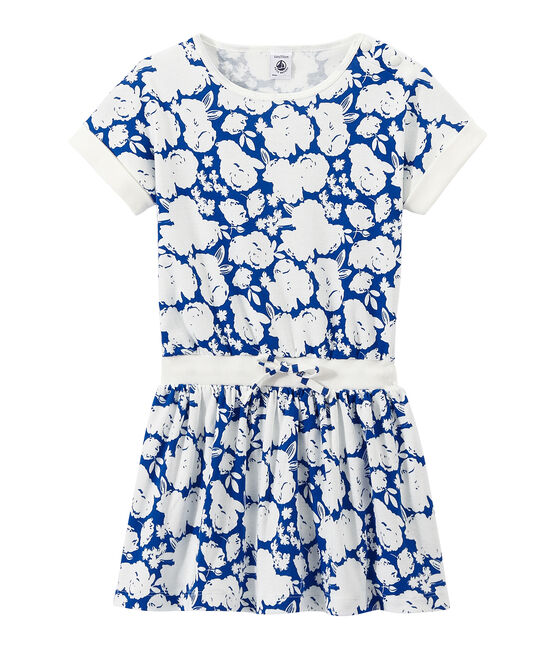 Robe fille imprimée blanc MARSHMALLOW/bleu PERSE
