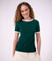 Tee-shirt femme en coton manches courtes uni vert fonc&eacute;