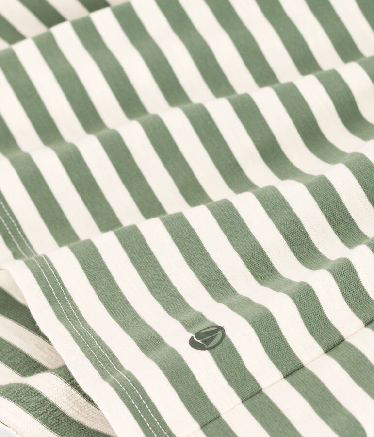 Robe ray&eacute;e manches courtes en coton enfant fille vert/&eacute;cru