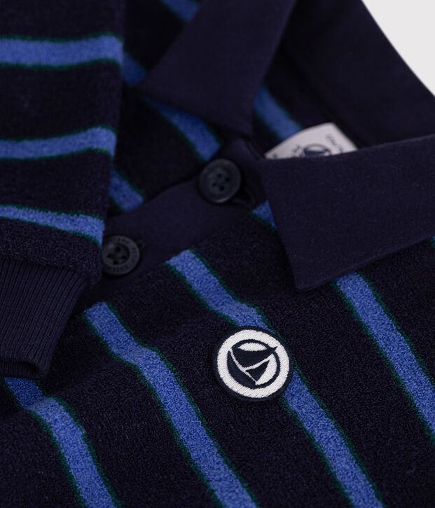 Katoenen babysweatshirt met streepjes en polokraag blauw/multicouleur
