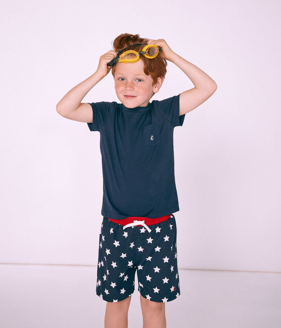 Short de plage enfant garçon bleu SMOKING/blanc MARSHMALLOW
