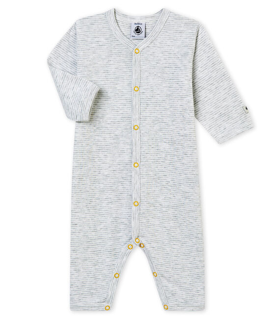 Pyjama zonder voetjes voor babyjongens grijs POUSSIERE/wit MARSHMALLOW