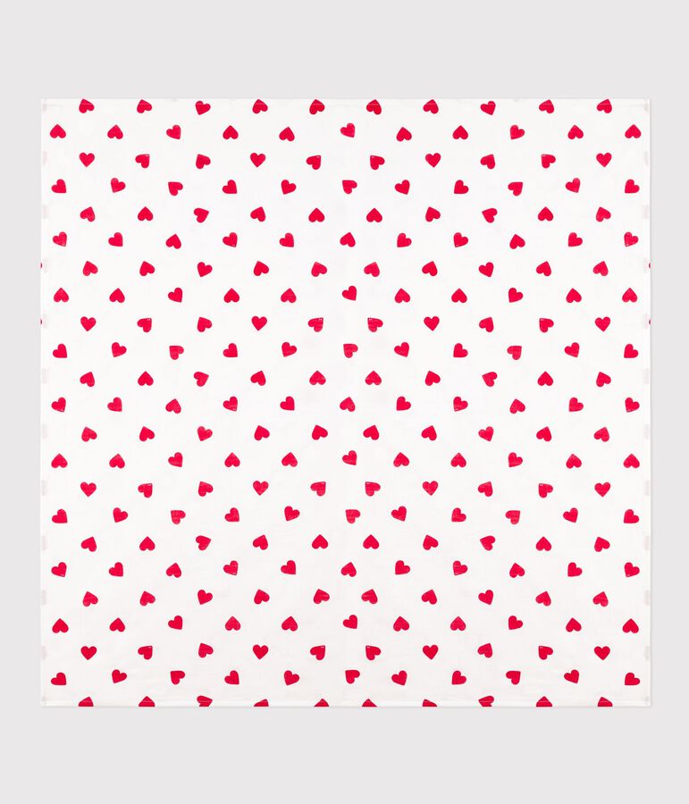 Katoenen luierdoek met rode hartjesprint wit MARSHMALLOW/rood TERKUIT