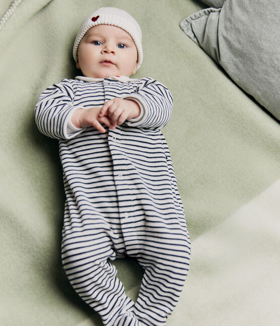 Pyjama bébé en velours à col imprimé blanc MARSHMALLOW/bleu SMOKING