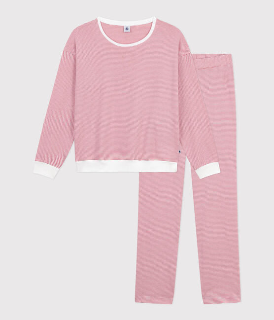 Pyjama femme en coton à rayures rose ROSEWOOD/ MARSHMALLOW