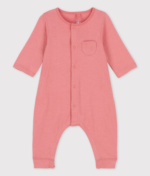 Combinaison longue unie en tubique bio b&eacute;b&eacute; rose